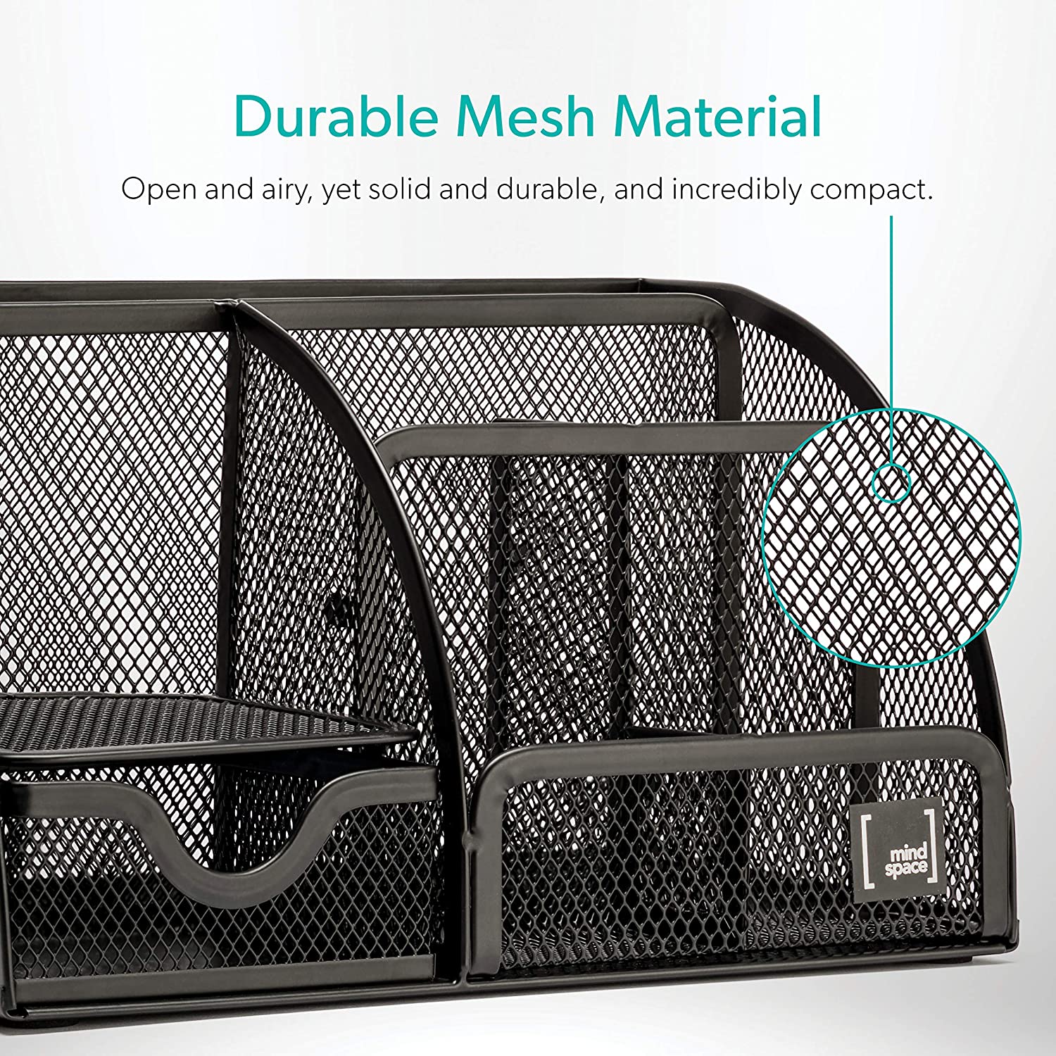 Mindspace Office Desk Organizer with 6 Compartments + Drawer | The Mesh Collection, Black Mindspace Office Desk Organizer with 6 Compartments + Drawer | The Mesh Collection, Black